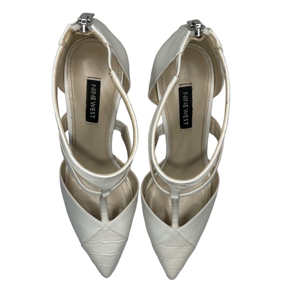 Nine West T-Strap Pointed Toe Pump 8.5 Cream - Picture 3 of 7